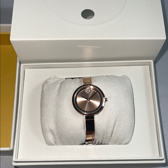 Brand New Movado Bold Rose Gold Watch Crystal Accent Movado Trend Bangle 30mm - Picture 2 of 7